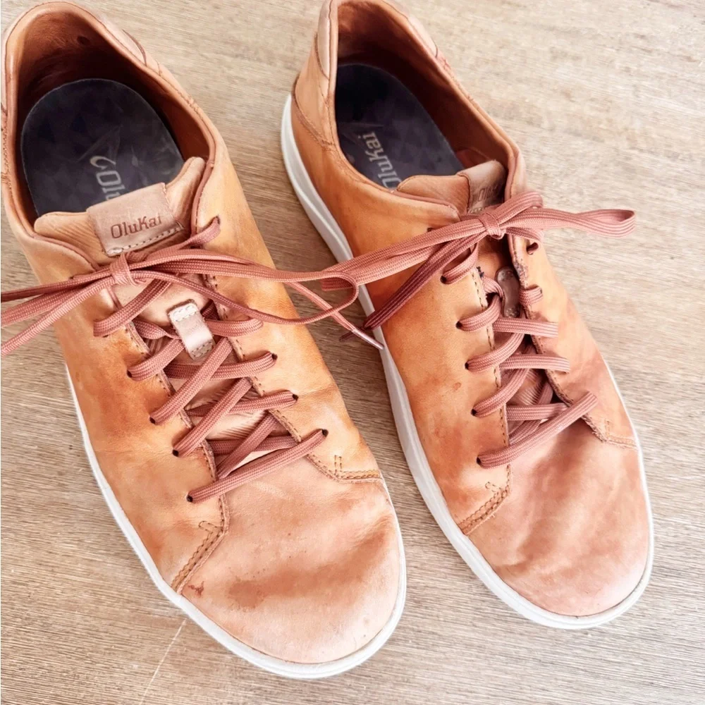 Olukai Lae'ahi Lī 'Ili Men's Low-Top Leather Sneakers in Tan size 12